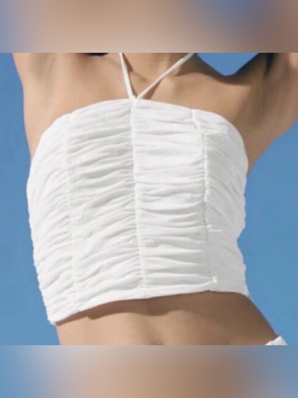 Zara White Ruched Halter Crop Top